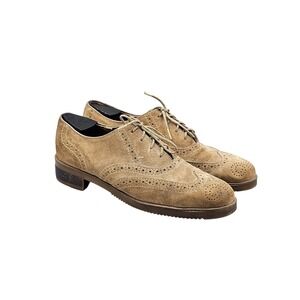 Hush Puppies Men's Size 9.5 M Vintage VGC Tan Siede Leather Brogue Dress Oxfords